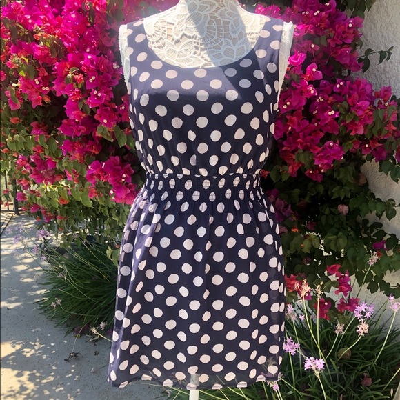 Xai Dresses & Skirts - Xai Navy Blue Dress w/White Polka Dots